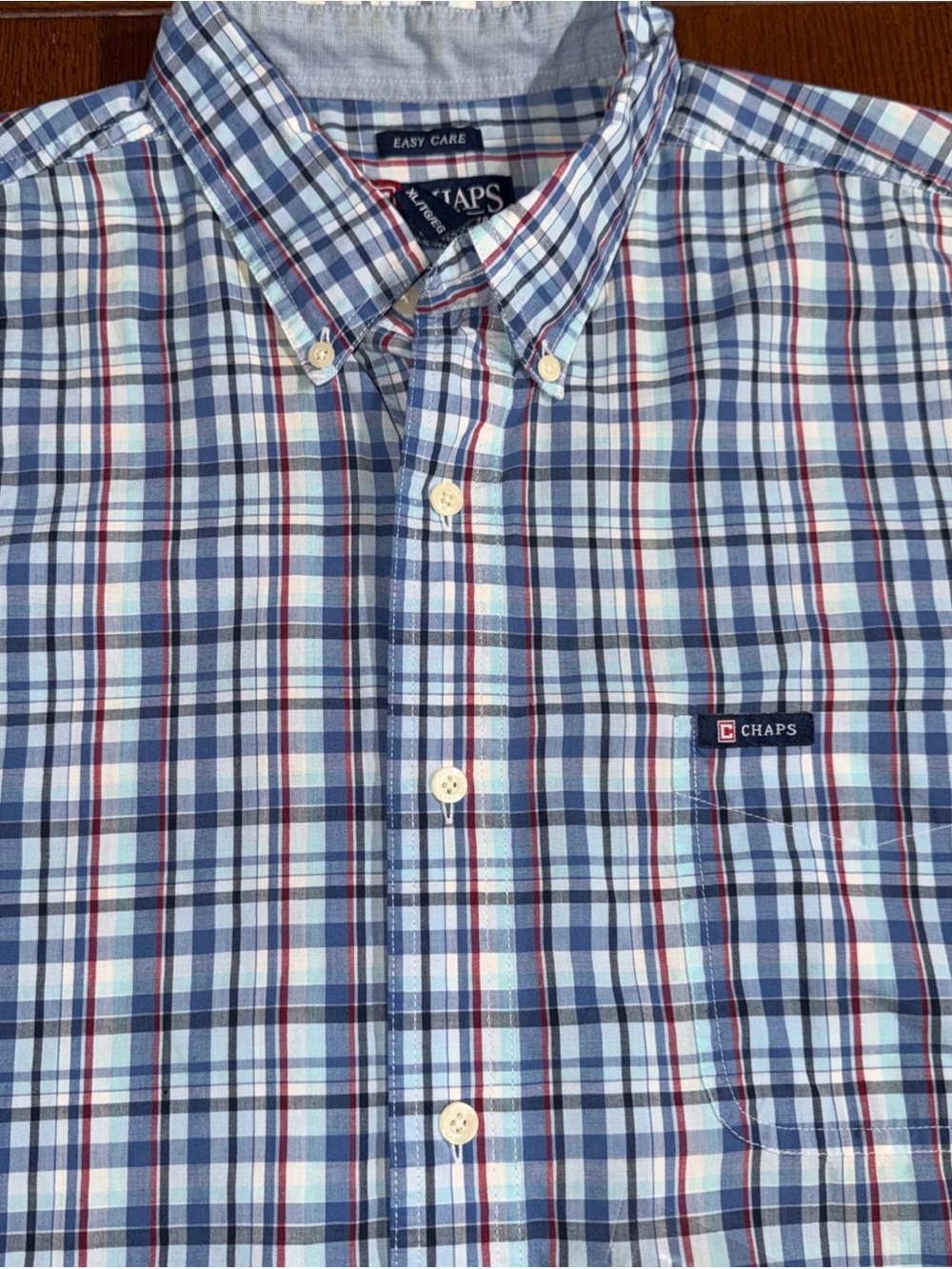 Chaps Men’s Blue Plaid Button-Down Shirt Size XL